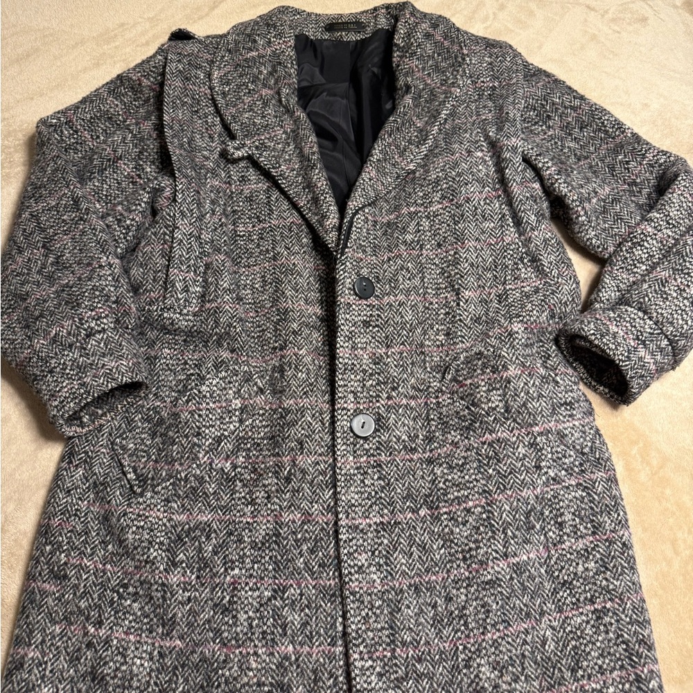 Women's Herringbone Trench Coat - Black and Gray